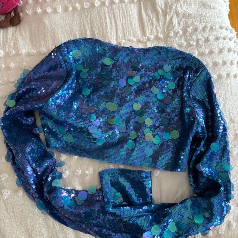 Danielle Guizio NWT Blue Sequin Bolero - Picture 5 of 6